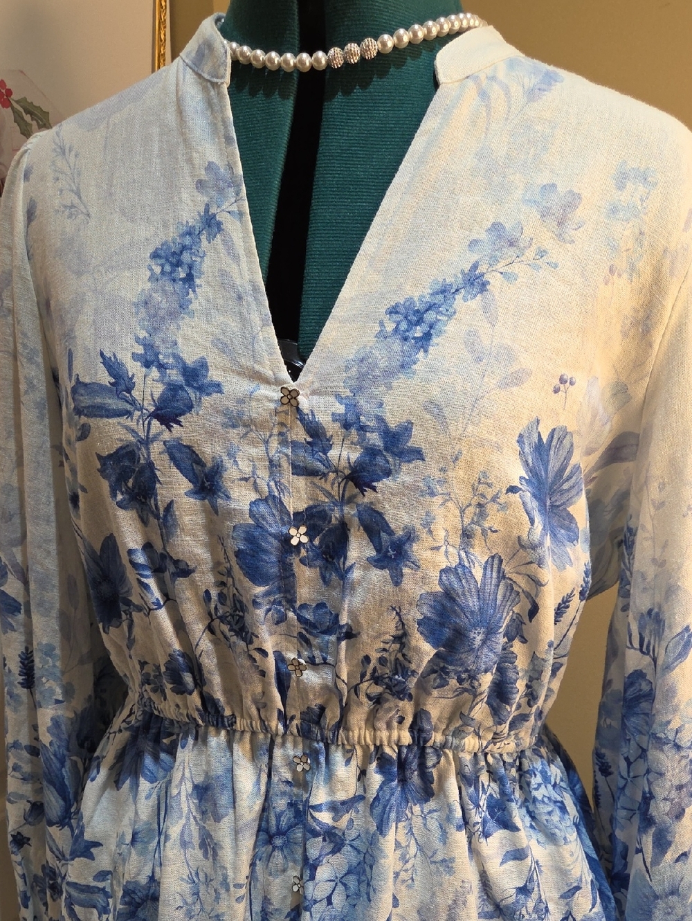 Nwt Large Calypso Blue and White Floral Midi Dress - Picture 12 of 16